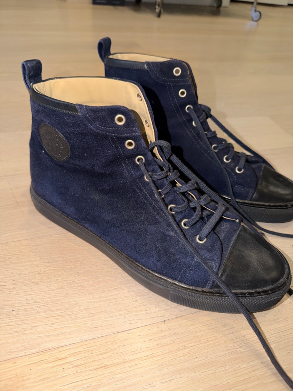 Hermes Navy Suede High-Top Sneakers with Black Toe